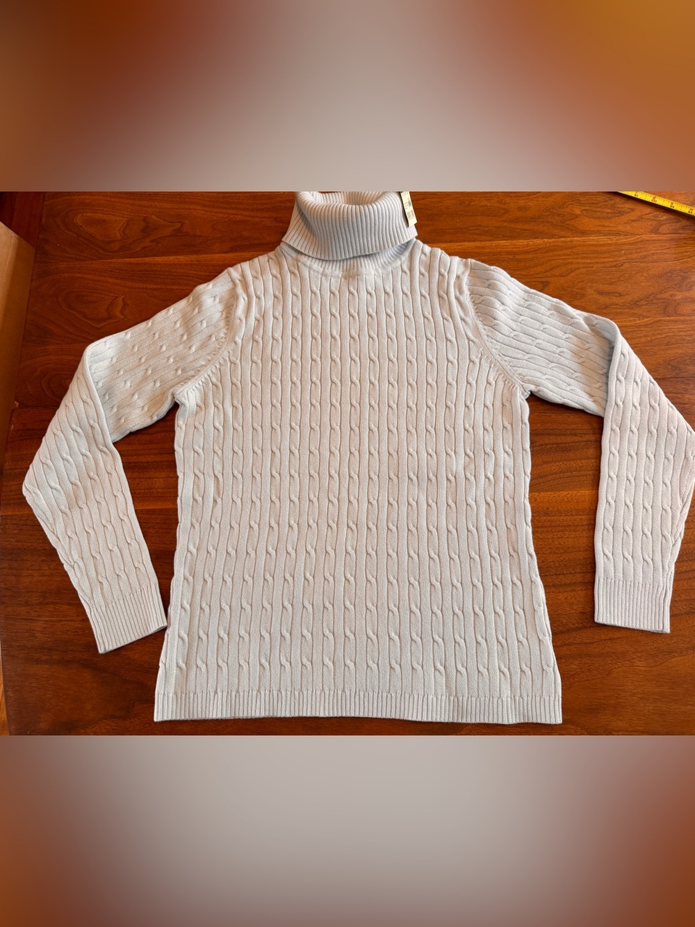 Eddie Bauer NWT Pale Blue Cotton Cable Knit Turtleneck Sweater Mint Cond, Sz M